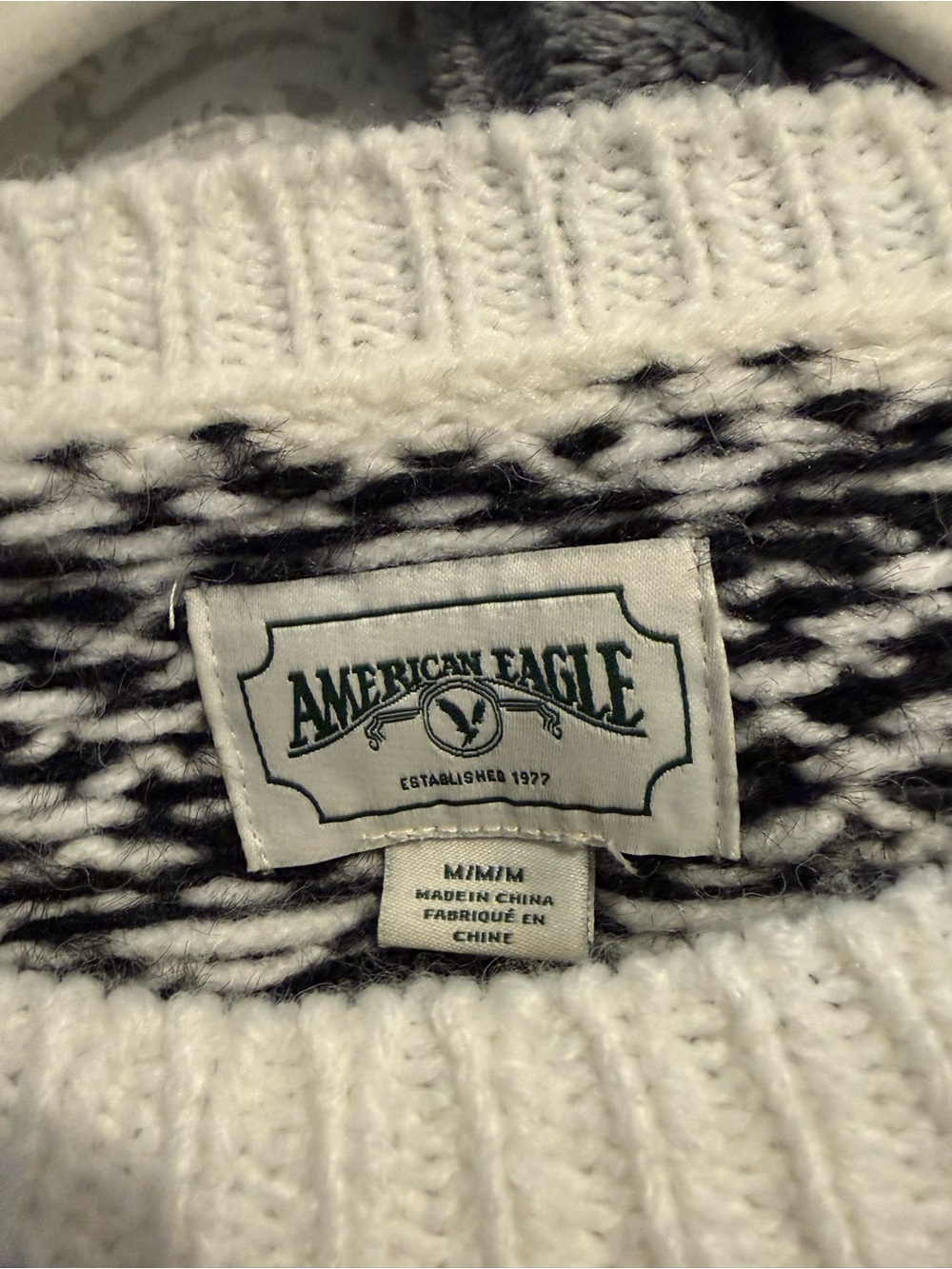 American Eagle Outfitters Black and White Fair Isle Crew Sweater - Picture 2 of 4